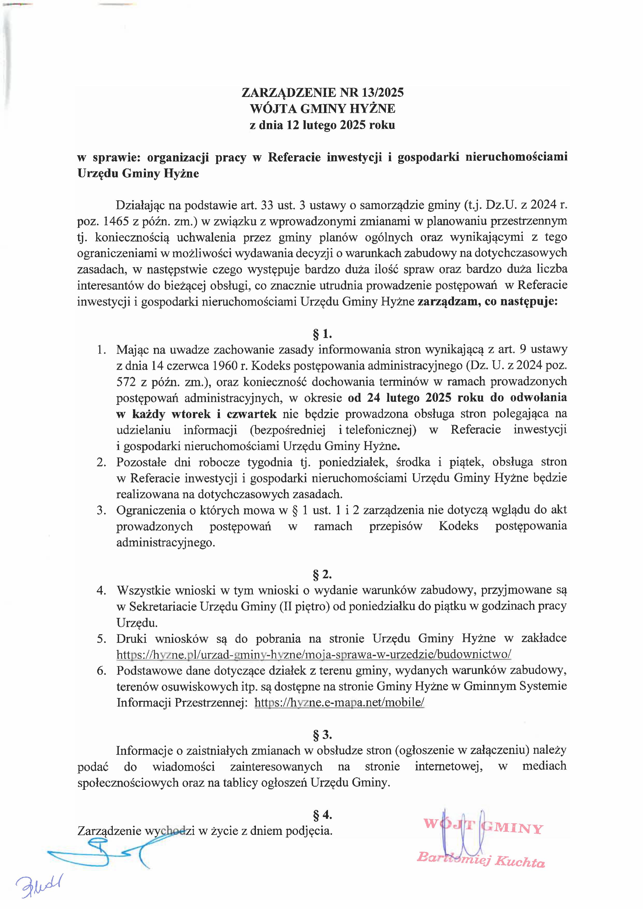 UWAGA‼️ ZMIANA ORGANIZACJI PRACY W REFERACIE INWESTYCJI I GOSPODARKI NIERUCHOMOŚCIAMI URZĘDU GMINY HYŻNE