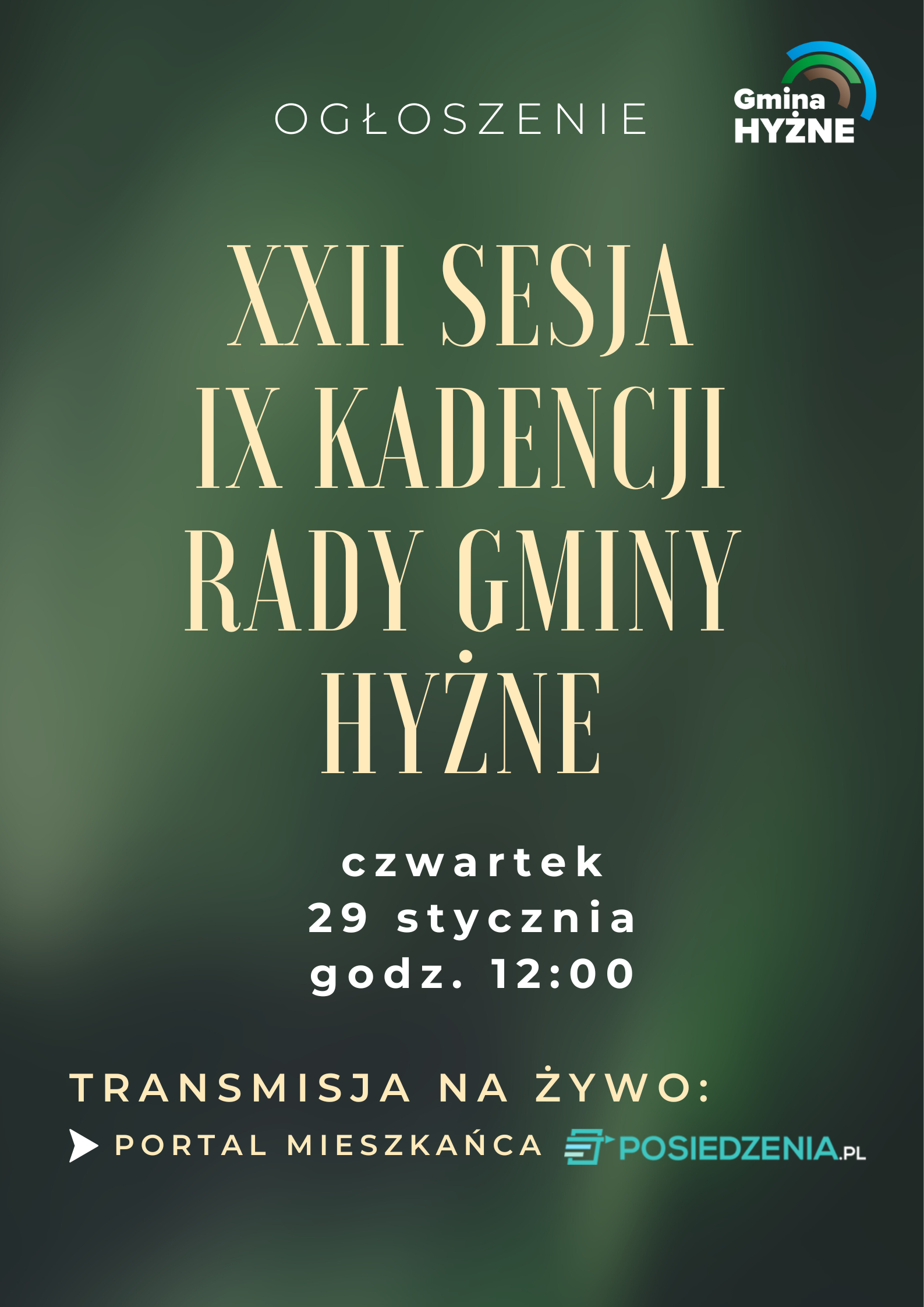 XXII SESJA RADY GMINY HYŻNE